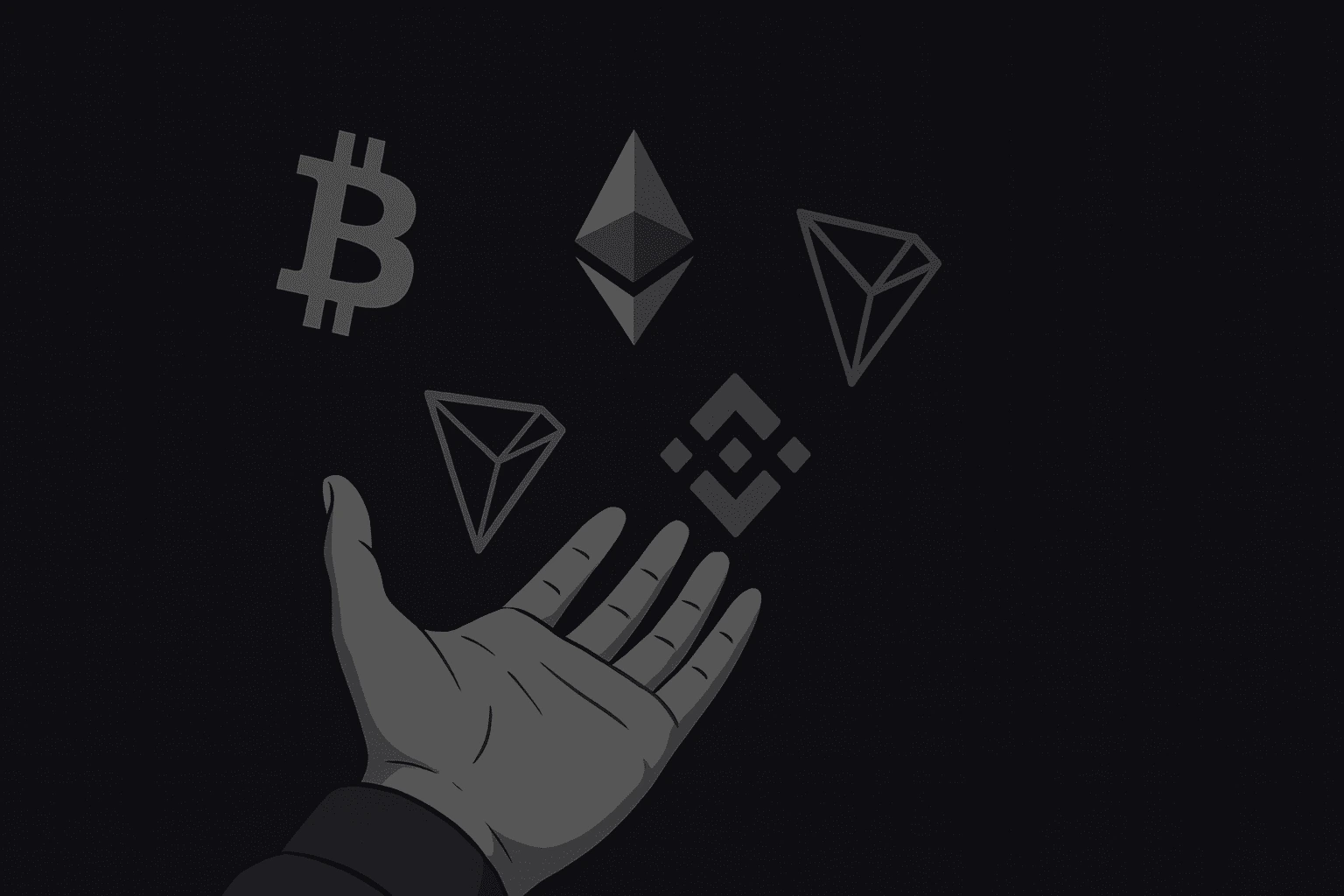 An image of a hand surrounded by blockchain icons with which we have experience in developing software solutions